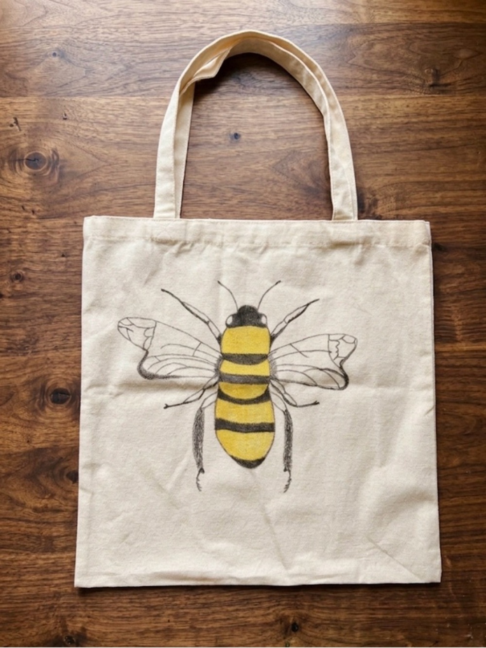 Bee Print Tote Bag in Natural and Yellow - Picture 3 of 4